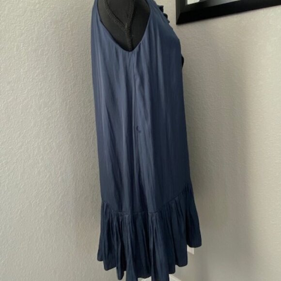 RAMY BROOK Silky Navy Blue Halter Ruffle Midi Dress XXS - Picture 6 of 13